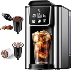 Single Serve Hot and Iced Coffee Maker with Bold Brew Setting, Compatible with K Cup Pods and Ground Coffee, Adjustable Brew Sizes, Removable Water Tank and Reusable Filter, Kitchen Essential for Daily Coffee at Home or Office