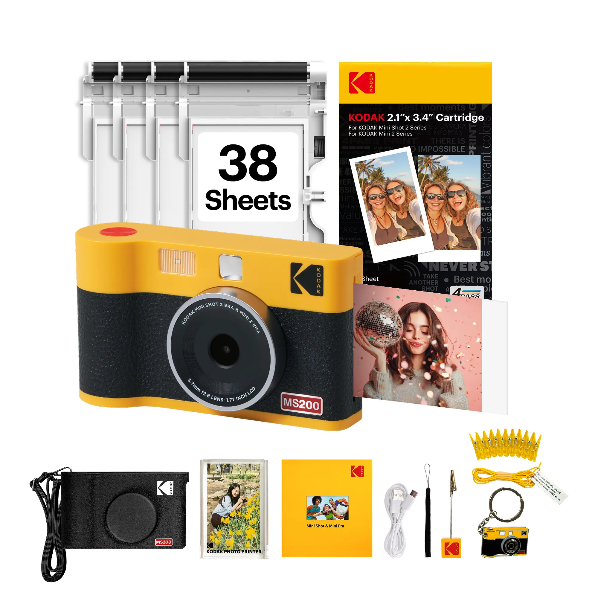 KODAK Mini Shot 2 ERA 2x3” Instant Digital Camera & Photo Printer, 38 Sheets Gift Bundle, 2-in-1 Portable Print Camera, Bluetooth Smartphone Printer for iPhone & Android, 4PASS Dye Sublimation
