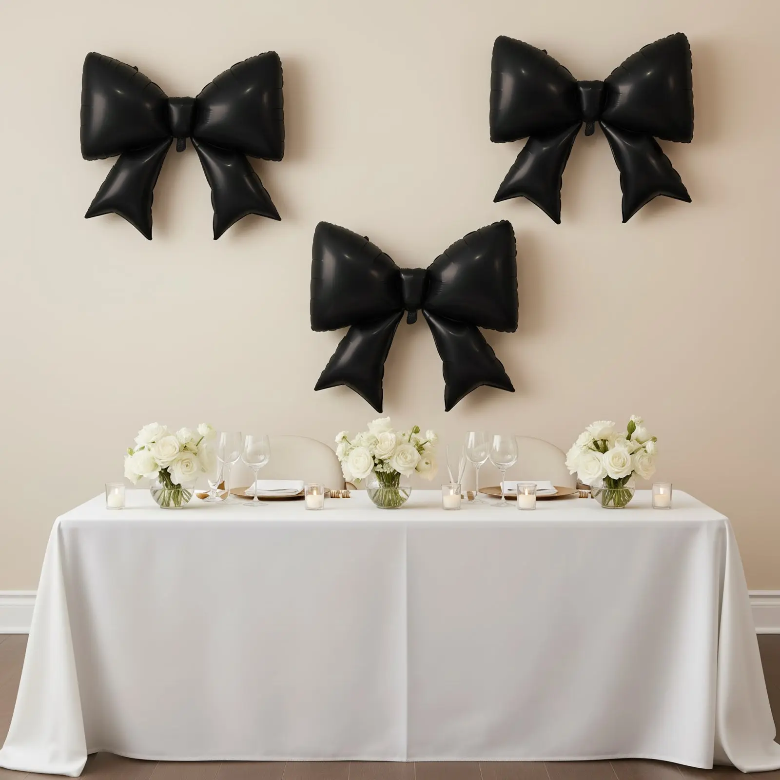 Giant Matte Black Bow Balloons, 10-Pack Reusable Large Size Set, 29″ X 27″" Inflated Decorative Pieces for Party Backdrop & Festive Supplies, Balloon Decoration, Reusable Set