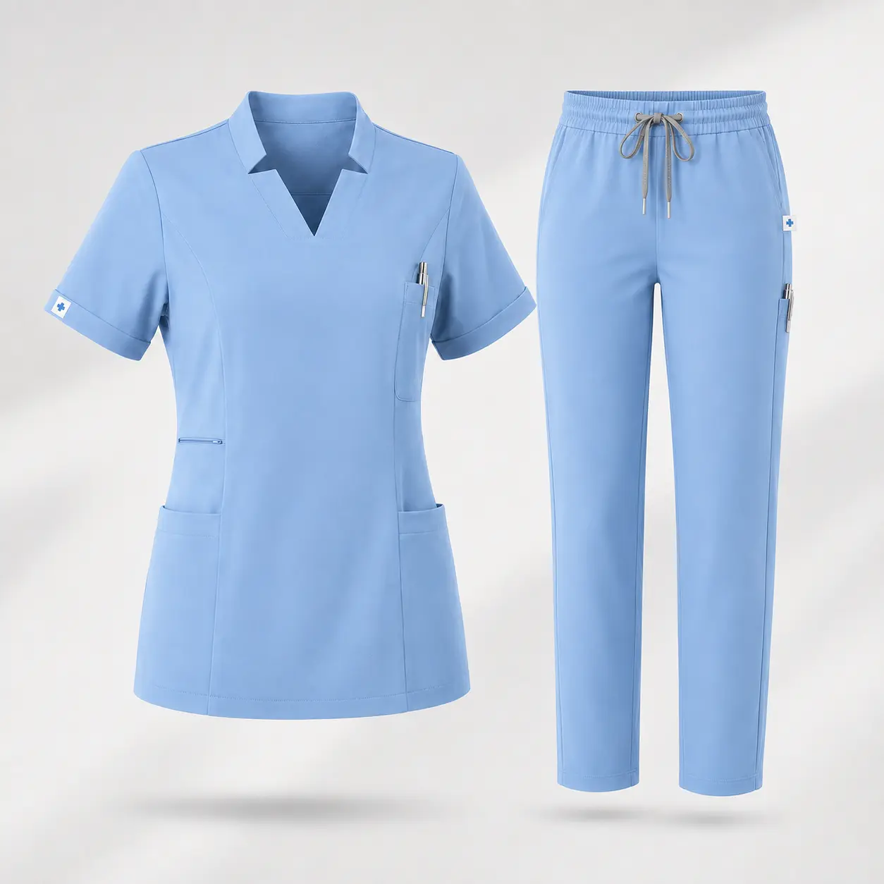 EADFLIE Women's Scrubs Set, V-Neck Short-Sleeve Top and Straight-Leg Pants, Soft, Stretchy Medical Uniform with 9 Pockets