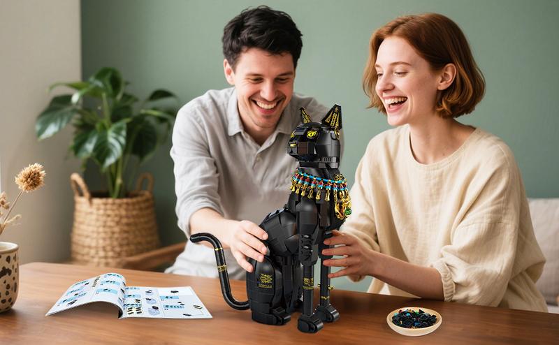 Egyptian Pharaoh Cat Building Set - Animal Black Cat Building Blocks Toy for Adults DIY Crafts Project Egyptian Cat Model for Home Office Decor, Gift for Women Teens Kids Ages 10+ (1274PCS)