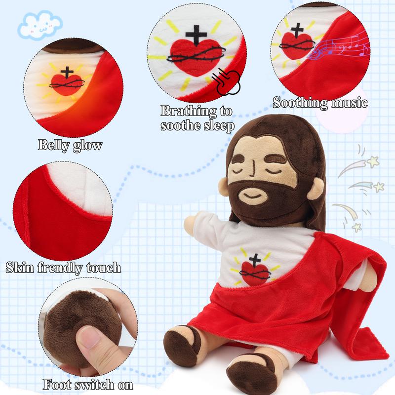 Yelakey Breathing Jesus Plush Soothing Jesus Plush Toys with Light & Sound, Jesus Stuffed Animal Breathing Plushy Doll, Christian Catholic Religious Plushie Christmas Easter Gifts for Kids Baby Adult