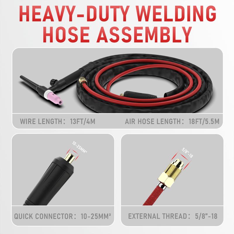 YESWELDER WP-17V-10 13ft TIG Welding Torch 150Amp | 10-25mm² Euro Connector Lift TIG Gun Fits YWM-160, MIG-140DS-PRO, FLUX-135PRO, FLUX-135MINI & ARC-125DS-PRO Welder