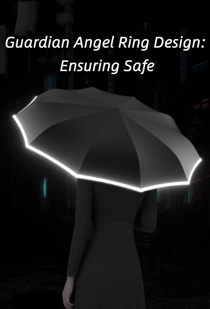 Night Light Reflection Umbrella Aluminium Case Tri-fold Reverse Design 10 Bones 280T Impact Cloth Hydrophobic Coating 470g Weight Safe for Rainy Nights - Cover