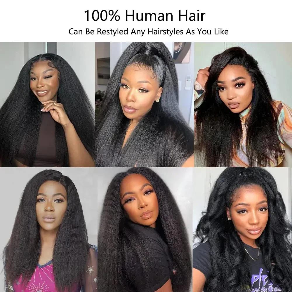 Bling Hair 180 Density Kinky Straight Glueless 360 Lace Frontal Wigs for Black Women 13x6 HD Lace Frontal Wig Preplucked Natural Black Color Soft Healthy Full Density