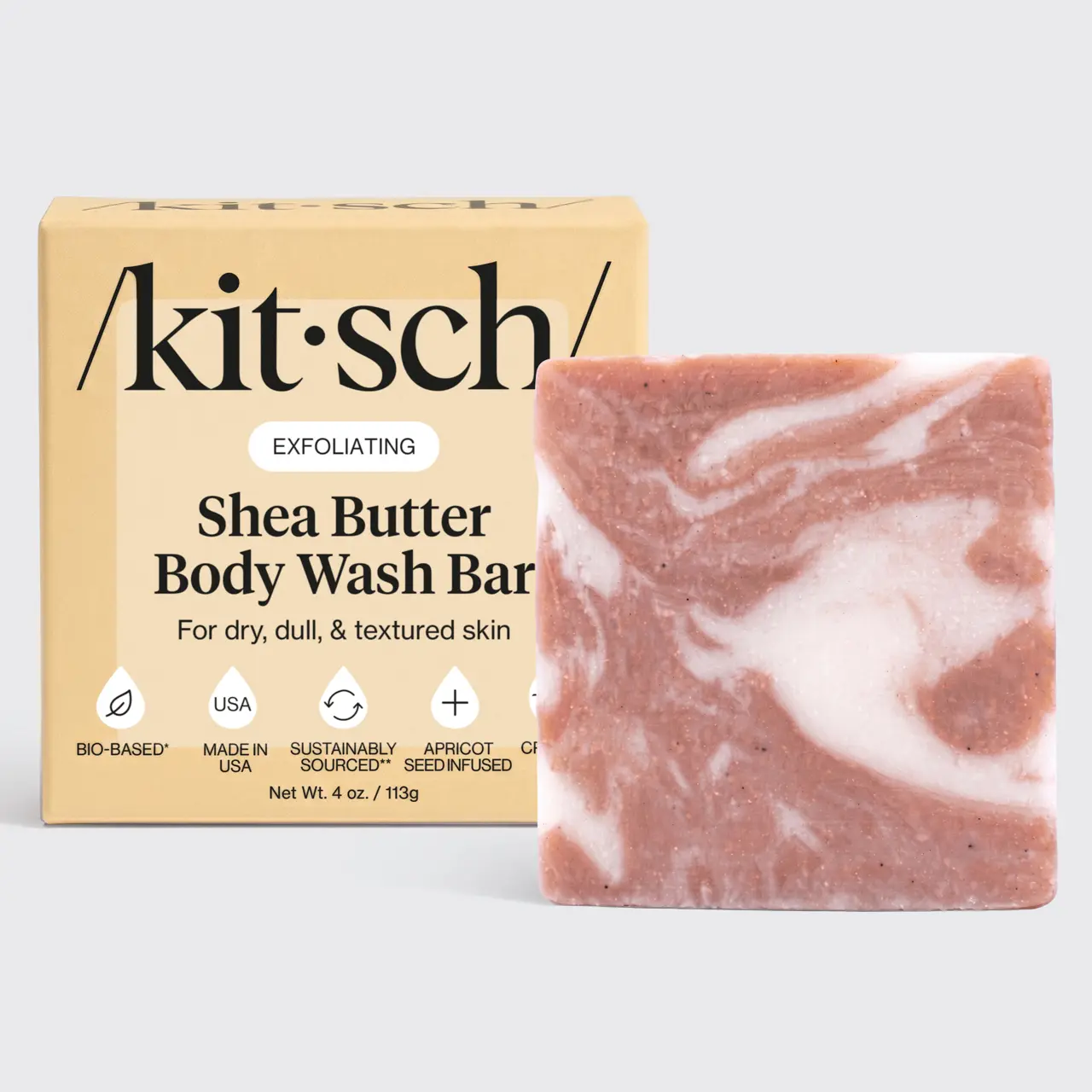 Kitsch Shea Butter Body Solid Wash – Exfoliating, Moisturizing Bar Soap for Soft, Hydrated Skin, Vegan, Paraben-Free, Made in USA, 4 oz