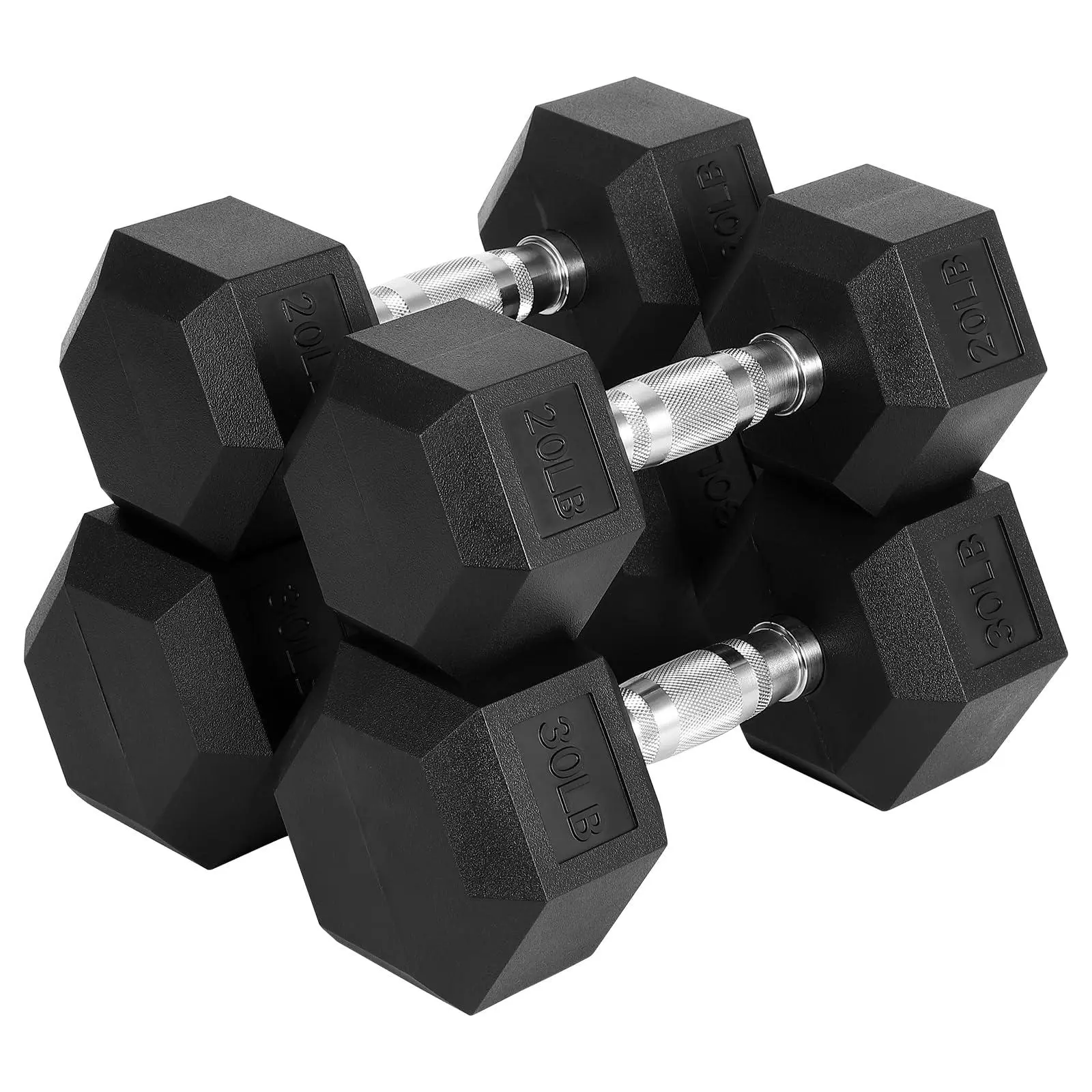 Hex Dumbbells Set with Anti-Roll Safety Design - 60 LB-100 LB & 5-30 LB PVC Weights, Ergonomically Designed Handles, Durable Construction, Protects Floors/Equipment for Strength Training (100 LBS: 20x2+30x2), Cast Iron, Hex Head, 5-30 Lbs
