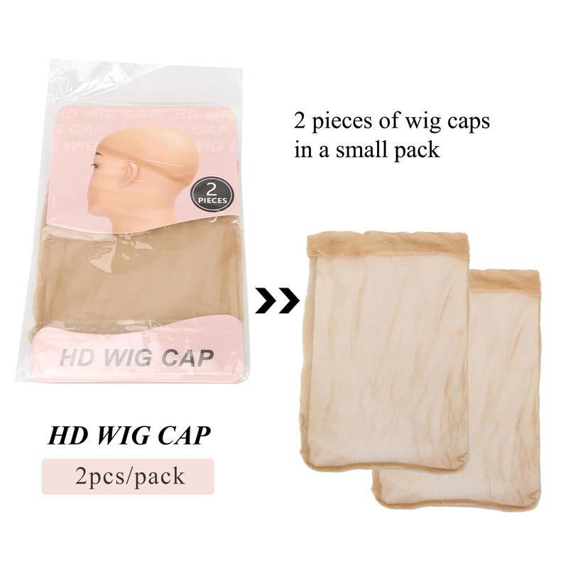Bling Hair 1pack with 2pcs HD Wig Caps High Quality Transparent HD Hair Nets Weave Nylon Stretchy Lace Front Wig Cap for Women Men Light Brown(Not for sales)