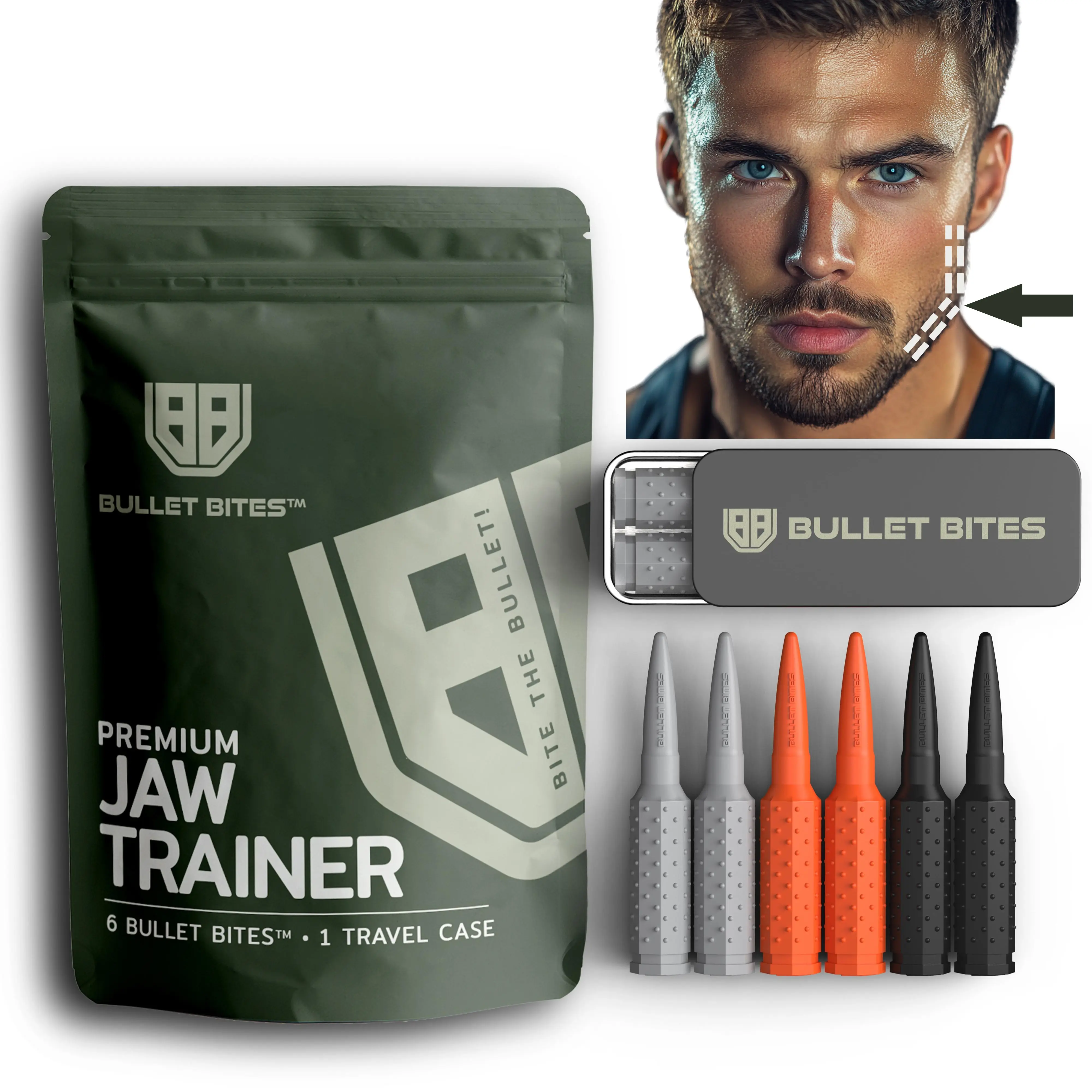 BULLET BITES Jaw Exerciser | Chisel Jawline | Activates All Facial Muscles | 3 Resistance Levels