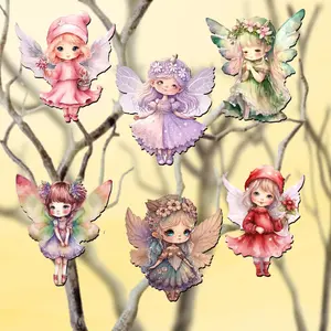 Designocracy 8090006C-S6 2 x 2 x 0.25 in. Colorful Fairies Decorative Wooden Clip-on Ornaments Christmas Decor, Set of 6
