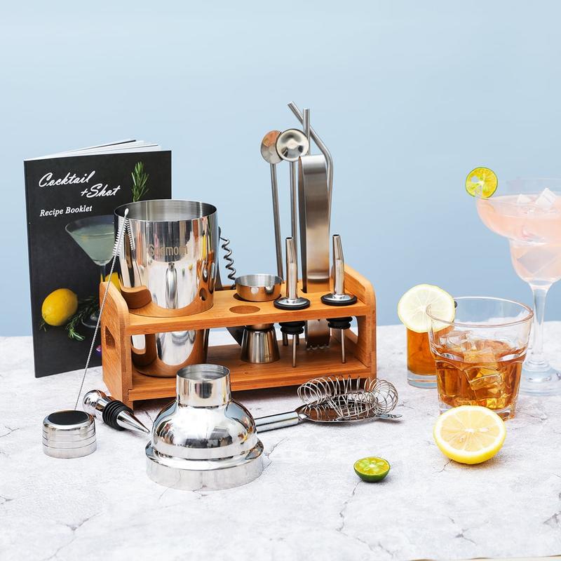 Cocktail Shaker Set Bartender Kit, VONATES 15Pcs Bartender Shaker Set, 304 Stainless Steel Martini Shaker and Strainer, 550ml /19OZ Bar Tool Set With