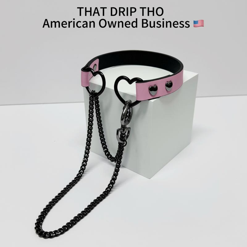 ThatDripTho Lucky Red Leather with Thick Chains, Movable Pulling Chain Daily Wear Leather Necklace Choker Punk, gothic-inspired accessories slipchaincollarwomen necklaces choking necklace male accessories gothic jewelry necklaces for women collar