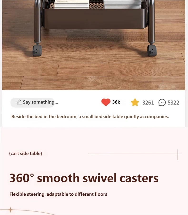 Movable Double-layer Tea Trolley/Side Table with Wheels for Living Room Sofa Storage, Bedroom Shelf, and Small Table