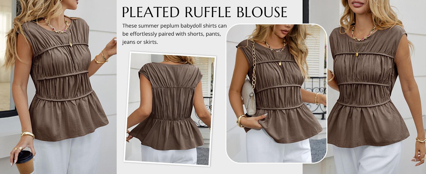 Cicy Bell Womens Cap Sleeve Peplum Tank Tops Summer Babydoll Smocked Cotton Shirts Casual Crew Neck Pleated Blouse Cicy Bell Womens Cap Sleeve Peplum Tank Tops Summer Babydoll Smocked Cotton Shirts Casual Crew Neck Pleated Blouse