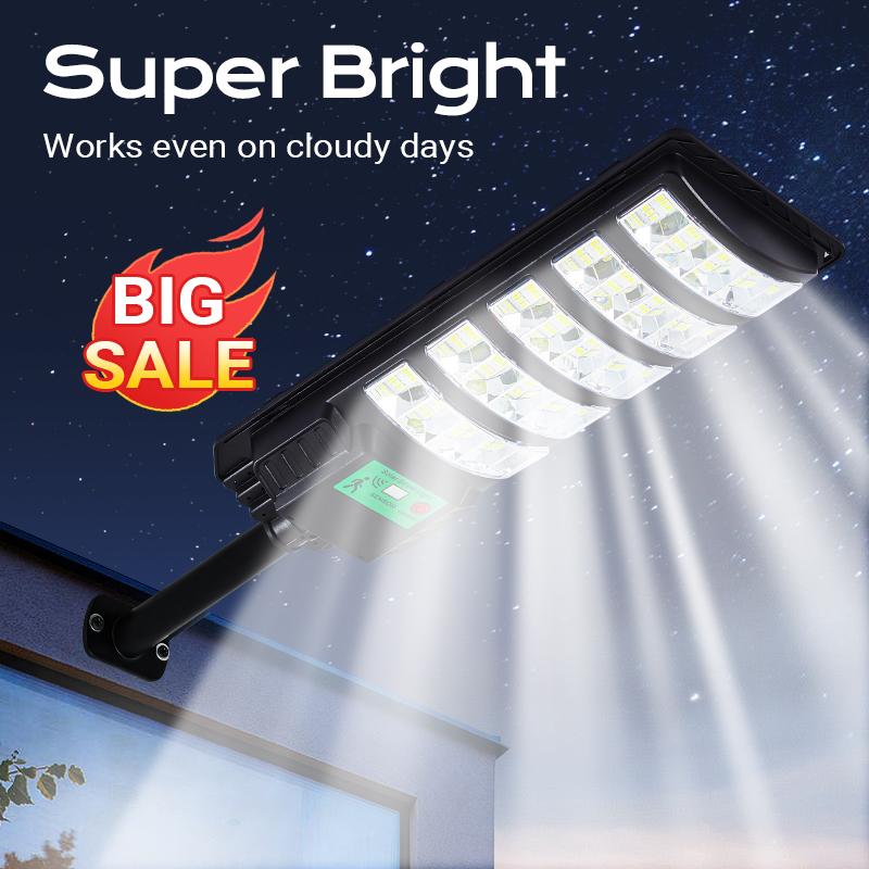 Upgraded Solar Street Light Outdoor 5730 SMD LED 120LM/W Super Bright Monocrystalline Panel LiFePO4 Battery IP65 Waterproof for Yard Garden Street Garage