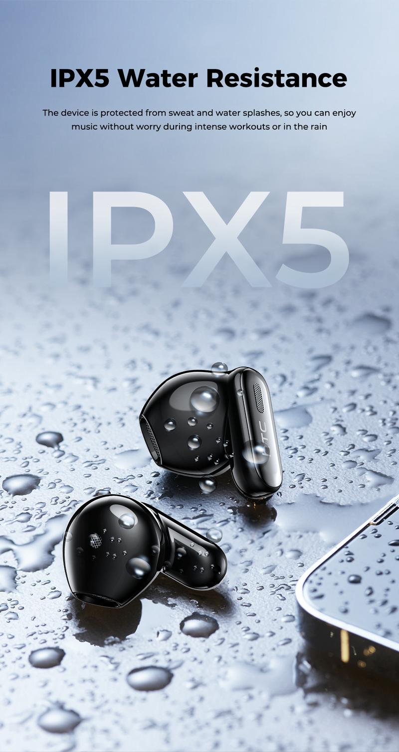 HTC NE68 Bluetooth 6.0 Earphones LCD Touch Screen IPX5 Waterproof Wireless Headphones 60H Playtime, HD Stereo Sound Earbuds, Built-in Microphone for Travel Learning Business