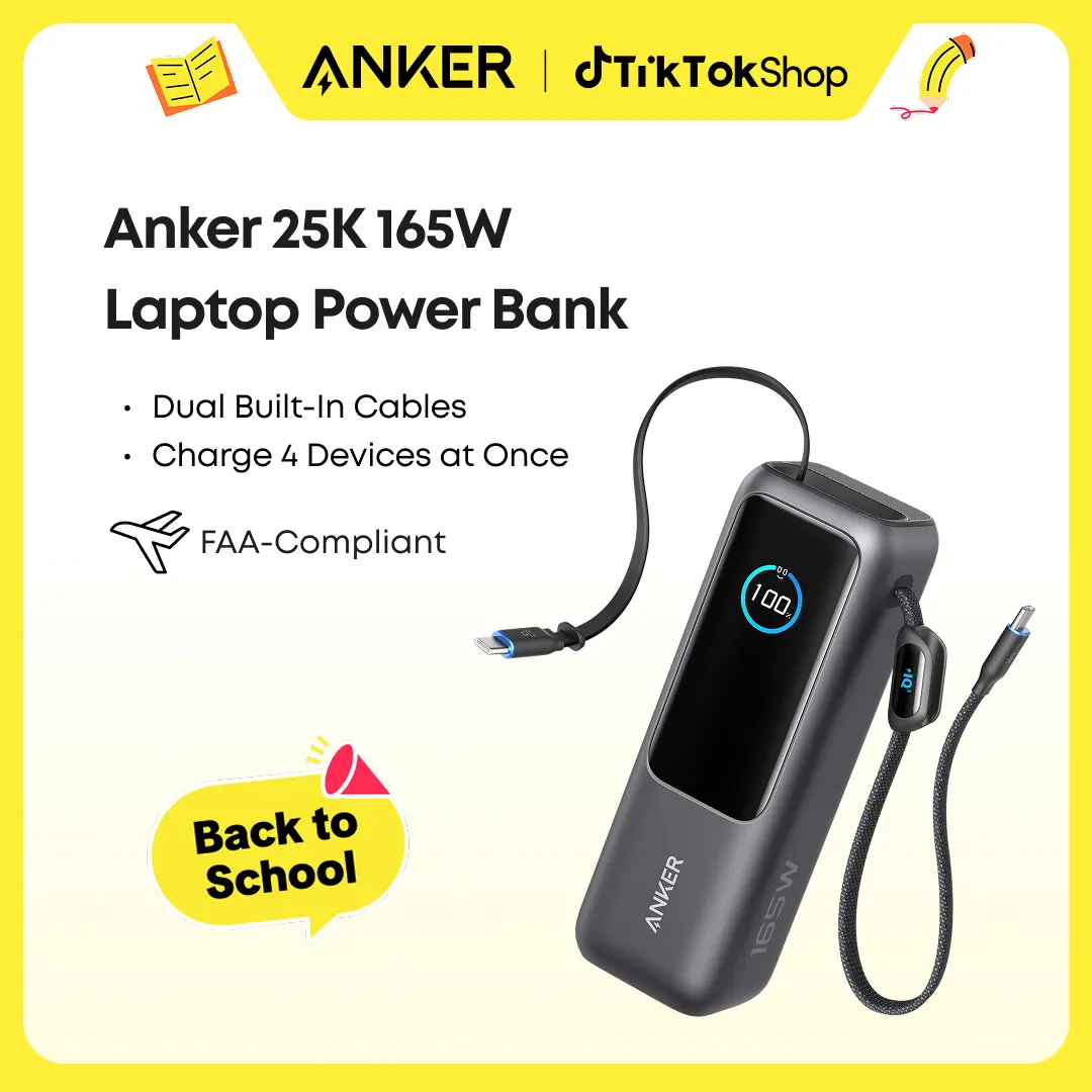 [Live Only] Anker 25,000mAh 165W Laptop Power Bank with Built-In and Retractable Cables for Travel and Work, Fast Charging for 4 Devices sohochic