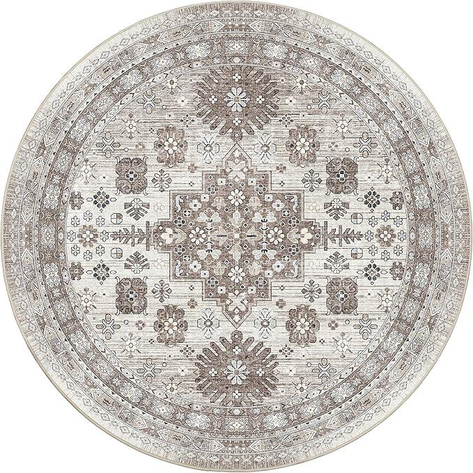 Vintage Round Rug Boho Round Rugs for Living Room Non-Slip Washable Ultra-Thin Large Circle Rugs Soft Low Pile Rug for Bedroom Kitchen