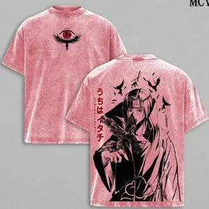 Akatsuki Red Cloud Tee Washed – Naruto Anime Vintage Washed Heavy Cotton Oversized Manga T-Shirt & Hoodie, Double Printed Retro Unisex Streetwear Graphic Top, Dark Ninja Organization Edition 8O7