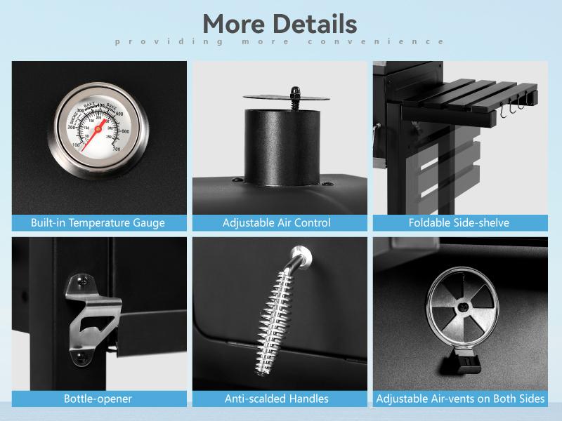 PHI VILLA Extra Large Charcoal BBQ Grill with Easy Clean Full Size Ash Tray, Enamel Grilling Racks, 794 SQ.IN. Cooking Area, Smokeless, Metal Iron Barbecue