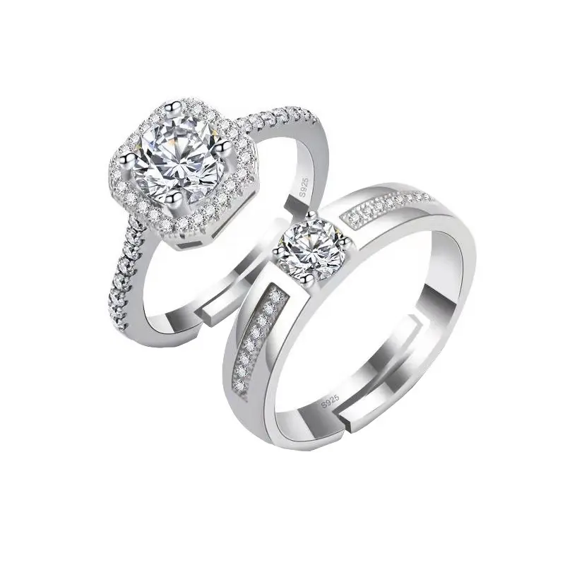 Luxury Adjustable Halo Engagement Ring Set |   Timeless Moissanite Couple Rings for Him & Her |   Diamond-Like Sparkle, Perfect Fit Promise & Wedding Bands, Promise Ring, Rings For Women