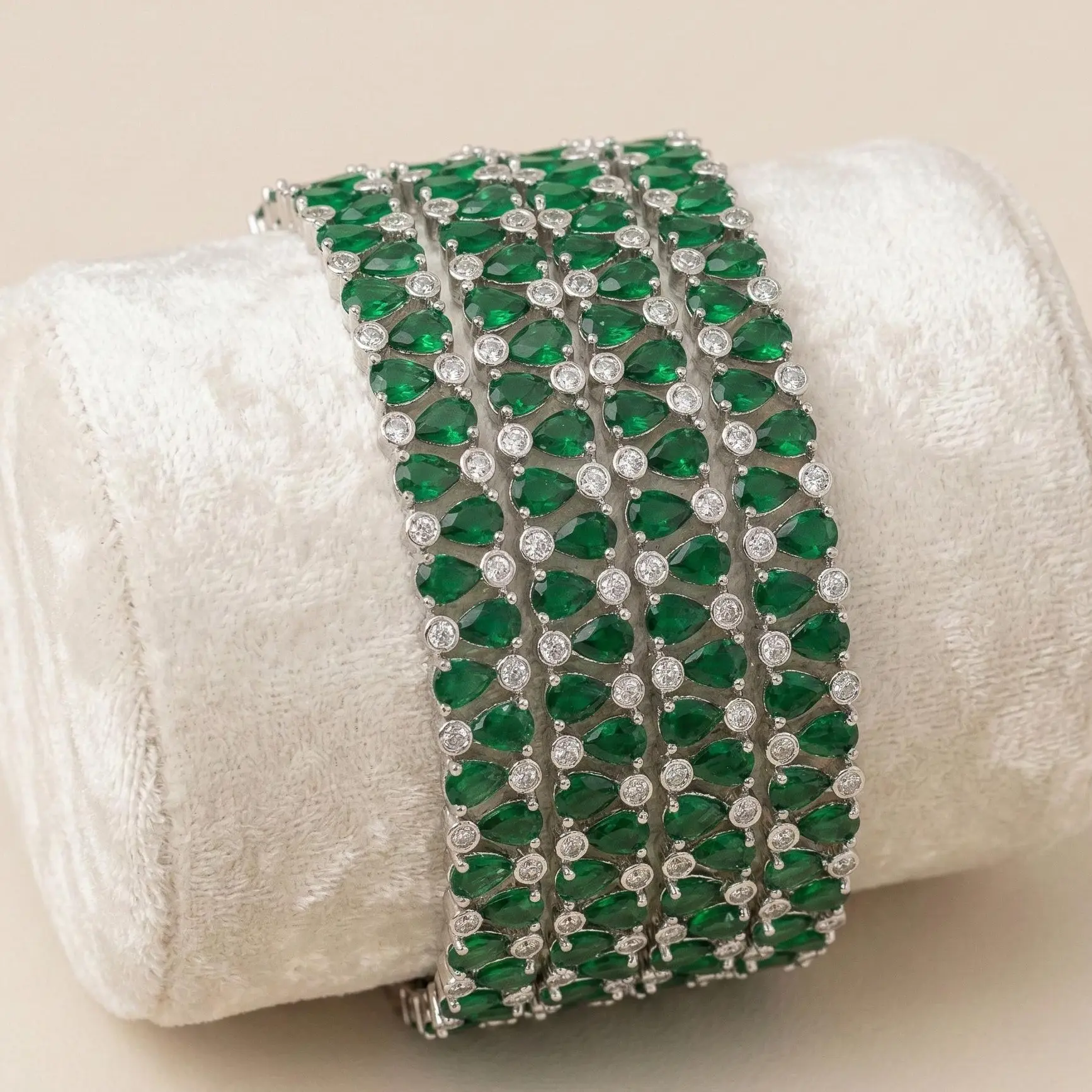 AD/ CZ Bangle Set, 4 Piece Stackable Bracelets for Women, Sparkly Arm Candy for Weddings & Parties