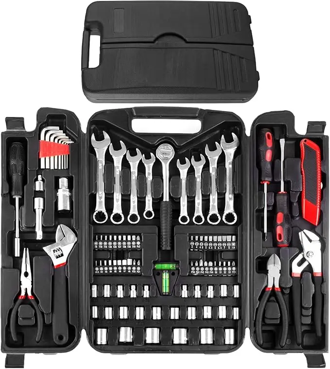 【backtoschool】TLGREEN 95 Piece Tool Set, Tool Kit, Mechanics Tool Set, boat tool set, Portable Toolbox with Adjustable Wrench Pliers Socket Bits, with Plastic Toolbox, for House Apartment Garage,Repair Tool Set,tool kit set tiktokshopbacktoschool