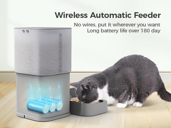 PHI VILLA Wireless Automatic Cat Feeder, 6L Automatic Food Dispenser for Dogs, Cats, Small Pets Indoor, Smart App Controlled Dry Food Feeder for Cats & Dogs, Quick Cooling Feeding