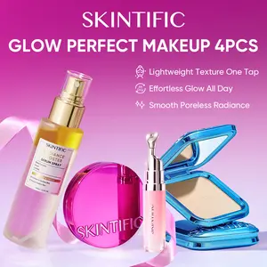 GLOW PERFECT MAKEUP 4PCS – Glow Cushion Powder Foundation Radiance Serum Spray & Clear Peptide Lip Serum | Longwear Hydrating Flawless Finish