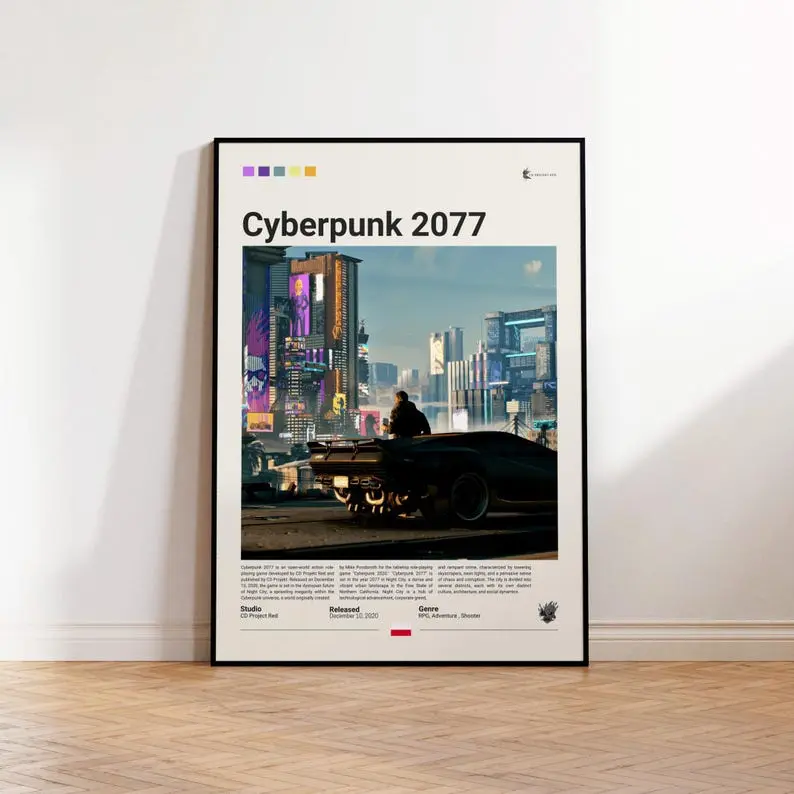 Cyberpunk 2077 Decorative Artistic Print Poster - Eco-Friendly Luster Paper Framed Home Decor Wall Art, Advanced Print for Vivid Gaming Collectibles, Kid Room Sustainable Decor (200-Year Color Retention, 400-Year Black-and-White Retention)
