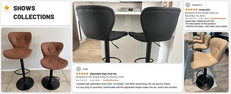 Modern Barstool Set of 2, Adjustable Faux Leather Upholstered Swivel Counter Stools, Counter Height Barstools with Back for Kitchen Island Modern Barstool Set of 2, Adjustable Faux Leather Upholstered Swivel Counter Stools, Counter Height Barstools with Back for Kitchen Island