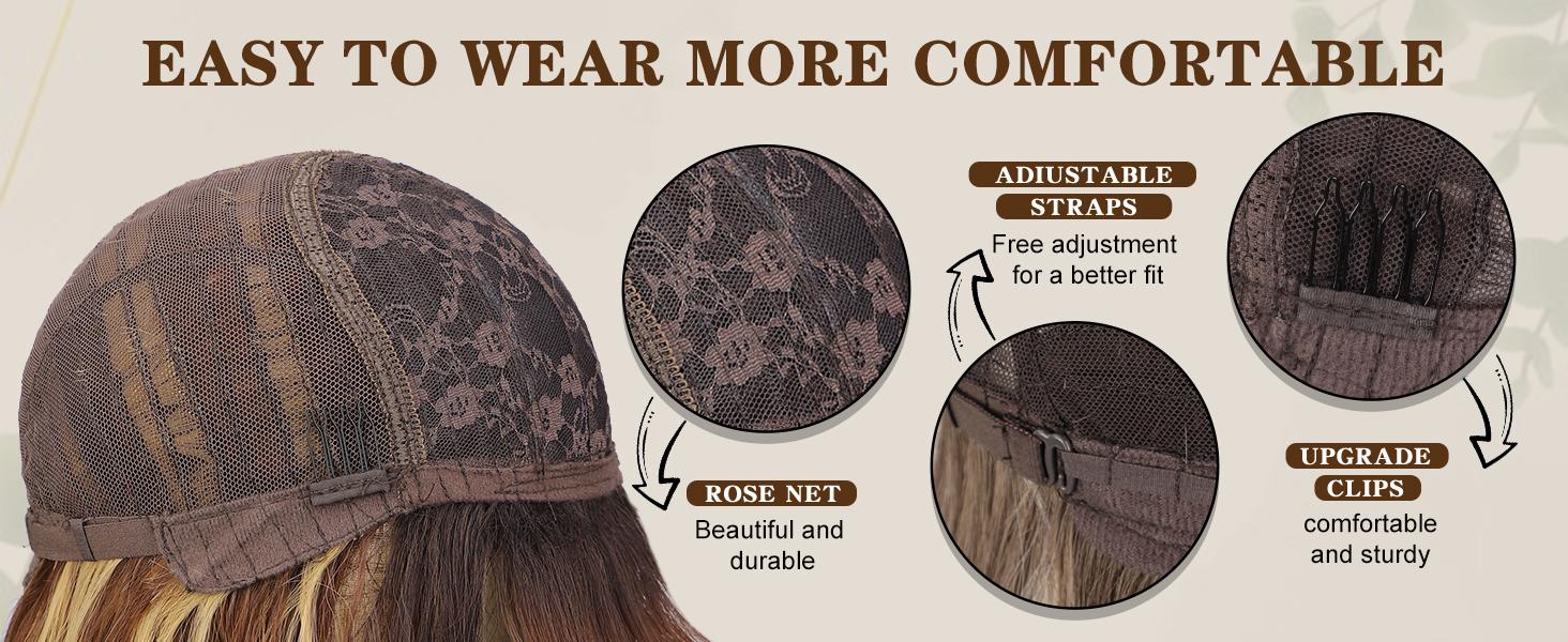 AISI HAIR Wig with Bangs Long Wavy Wig with Dark Roots Ombre Natural Curly Synthetic Resistant Fiber wigs for beginners Daily Party Use