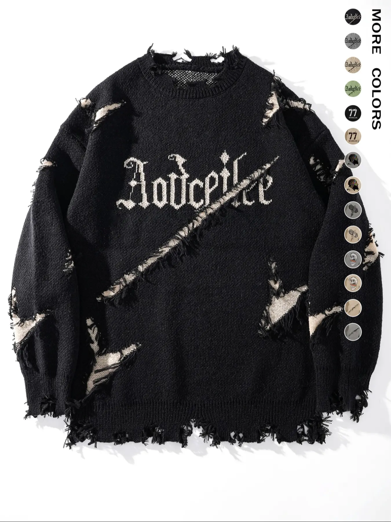 Men's Letter Pattern Ripped Drop Shoulder Pullover Sweater, Casual Loose Fit Knit Long Sleeve Round Neck Jumper, Casual Trendy Jumper for Fall & Winter, Fashion Men's Knitwear for Daily Wear