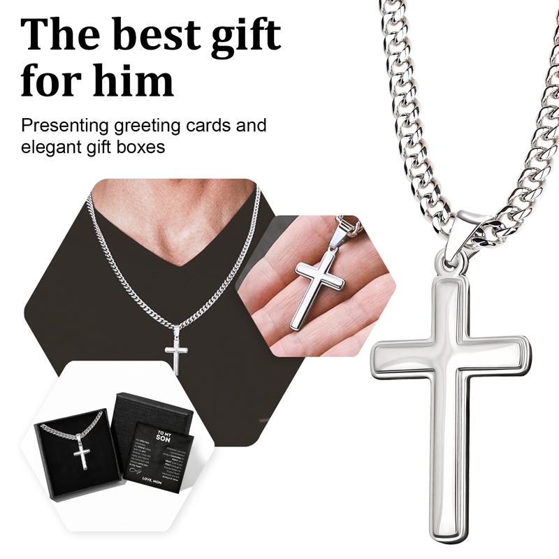 "To My Son" Stainless Steel Cross Pendant Necklace with Card & Gift Box Perfect for Birthdays Valentine's Day Christmas Personalized Gift for Loved Ones "To My Son" Stainless Steel Cross Pendant Necklace with Card & Gift Box Perfect for Birthdays Valentine's Day Christmas Personalized Gift for Loved Ones