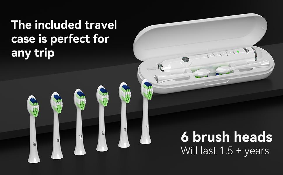 JTF P200 Sonic Electric Toothbrush for Adults - Rechargeable Electric Toothbrushes with 6 Brush Heads & Holder,  1 Charge for 45 Days