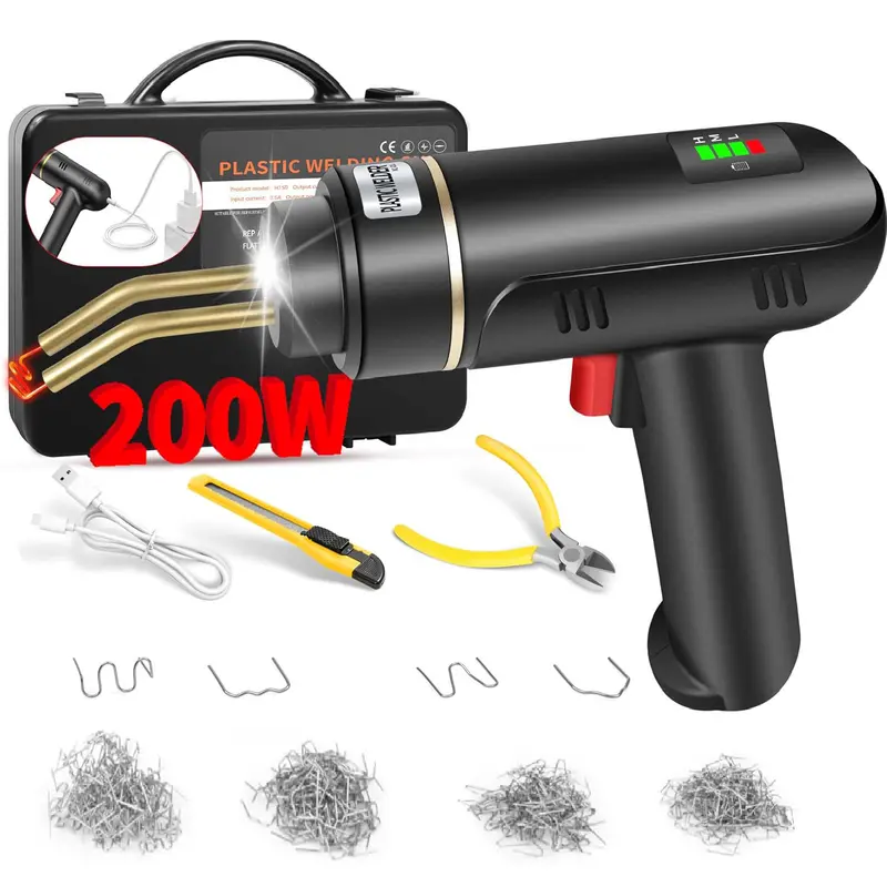 200W Cordless Plastic Welder,Plastic Welding Kit with 400PCS Hot Stapler,USB Rechargeable Plastic Welder Gun with 5000mAh Battery,Plastic Weld Bumper Repair Kit for Most Plastic Repair