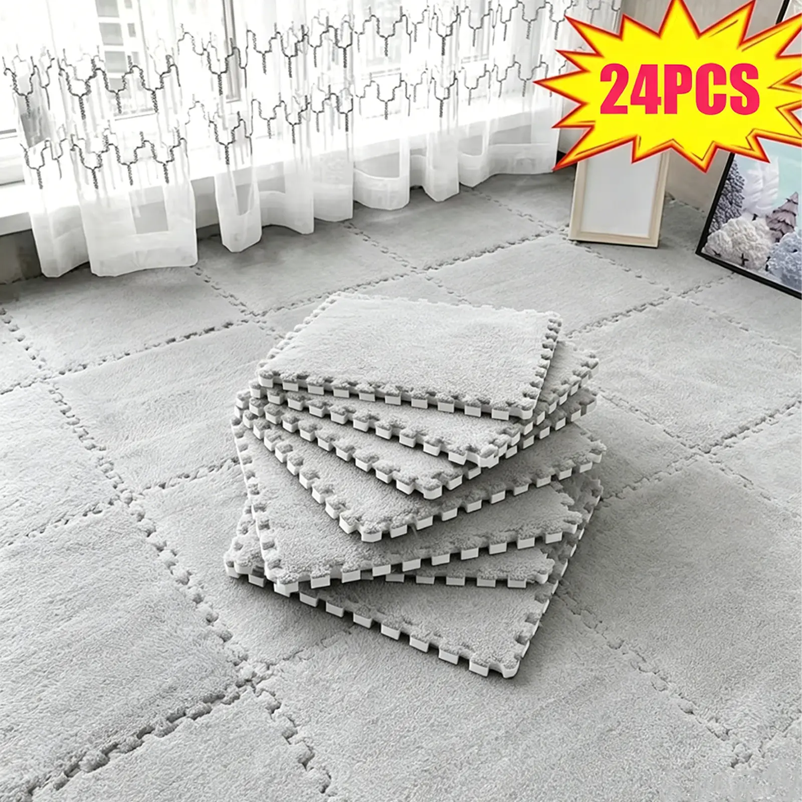 24pcs 30 cm/11.8 in Foam Puzzle EVA Foam Floor Play Mat,0.4in Thick Interlocking Carpet Tiles for Home Gym and Fitness Room, Play Soft Mats(Gray)