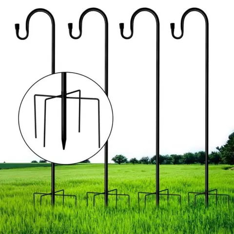 High-Quality Iron Shepherd Hook Garden Supplies - 36in/60in Long Pole Tool Handle, Stable Ground Anchor, 4ft Reach Support, Durable and Reliable High Load for Lawn and Garden Decorations, Wind Spinners