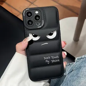 Anti-slip down jacket-style anime pattern printed phone case for Apple iPhone 13-17 series. iPhone 16 Plus, 15 Plus leather phone case for both boys and girls, shockproof phone case. iPhone 17 Pro Max case/iPhone 16 Pro Max case/iPhone 15 Pro Max case