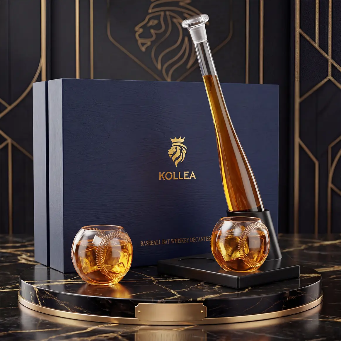 Sports Fan Gifts Kollea Baseball Whiskey Decanter Set 20Oz with 2 Glasses,Unique Birthday & New Year Gift for Him Brother Guys Boyfriend Coach Liquor Tequila Bourbon Drinking Classic Utensils Fathersdaygift Craftsmanship Classy Elegant, homedecor