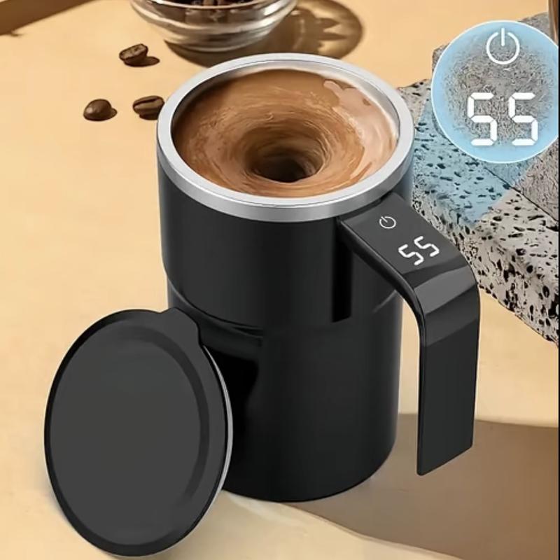 13 oz automatic stirring coffee mug with smart temperature measurement, magnetic self-stirring design, USB rechargeable portable electric stirrer, suitable for coffee, drinks, hot chocolate, and fitness protein shakes; ideal as a holiday gift