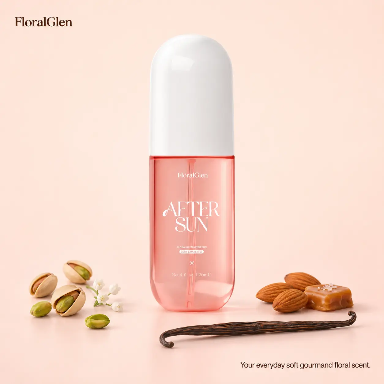 After Sun Perfumes for Women, FloralGlen Body & Hair Mist 4 fl oz, Caramel Pistachio Vanilla Warm Gourmand Long Lasting Fragrance Mist, Body Spray Hair Mist