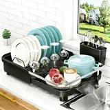 7CODE Multifunctional Expandable Over-Sink Dish Drying Rack - Space-Saving Over-Sink Type Organiser with Adjustable Draining Boards, Automatic Drainage, Storage for Plates, Bowls, Cups, Utensils for Everyday Use