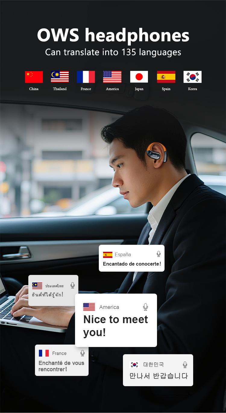 HTC NE36  intelligence AI audifonos bluetooth 134 languages worldwide translatorearbuds 5.4 Wireless Earphones bone conduction headphones | Suitable for Office, Sports, Study and Audio Calls | Built-in Microphone | Earphones