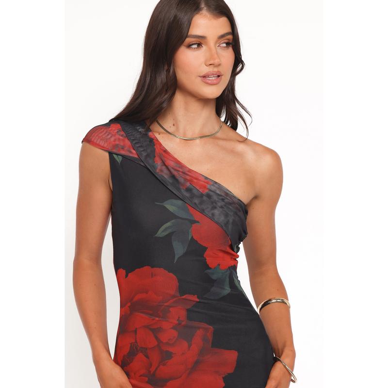 Gerri Off Shoulder Maxi Dress - Black Floral