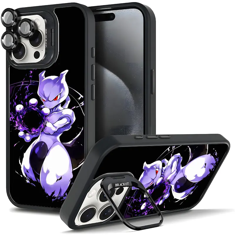 Mewtwo Anime Art Smartphone Case - Shockproof TPU Casing, Magnetic Snapon Metal Lens Camera Guard with Bracket Stand, Full Cover Cellphone Protection for Samsung & iPhone 17/AIR/16/15 Plus/15/14/13/12/11/11X PRO PLUS MAX Accessory 11X-L1254