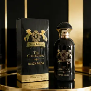 Ink Musk Collection 100ml | Rich Black Musk & Woody Notes | Mature Men & Women | Black & Gold Round Bottle, Vintage Gold Pattern | Business / Dinners / Formal Occasions