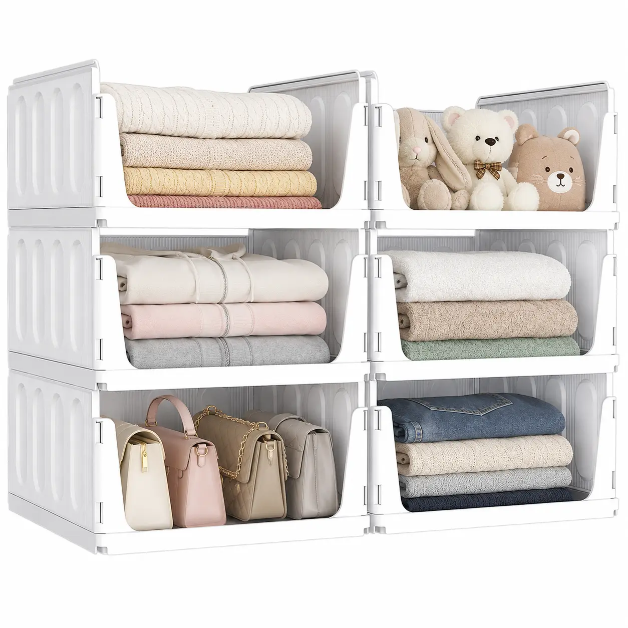 Lifewit Stackable Closet Organizer Shelf - 14" Deep Plastic Storage Bins for Clothes, Sweaters, Home Supplies Wardrobe Organization