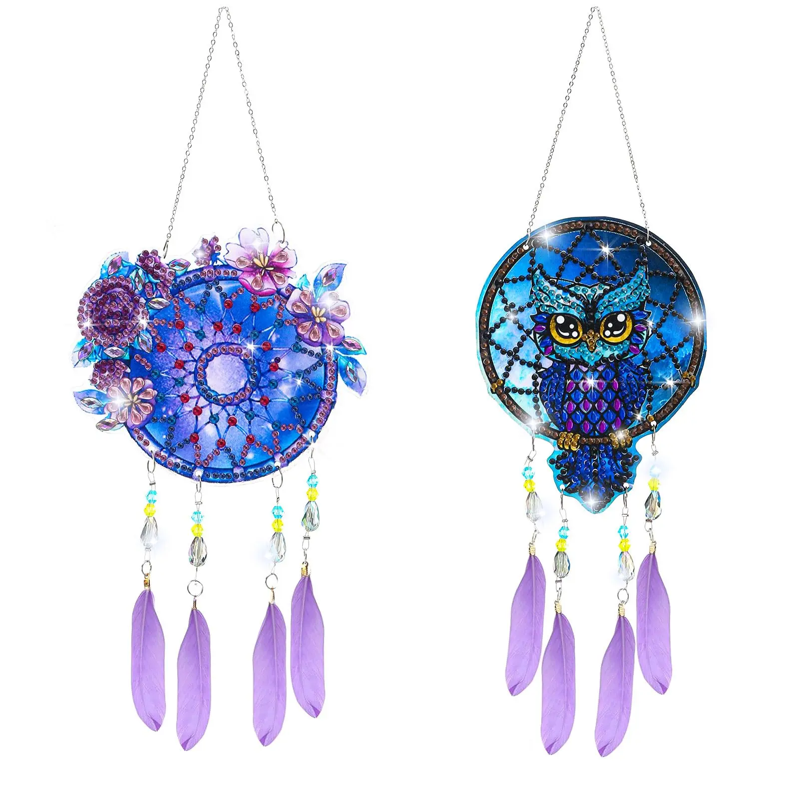 2Pcs Colorful Dream Catcher Diamonds Art Painting kit-DIY Diamonds art craft kit ,Hangable Flower Ornament,For Home Decoration,Feathers Gift,Adult
