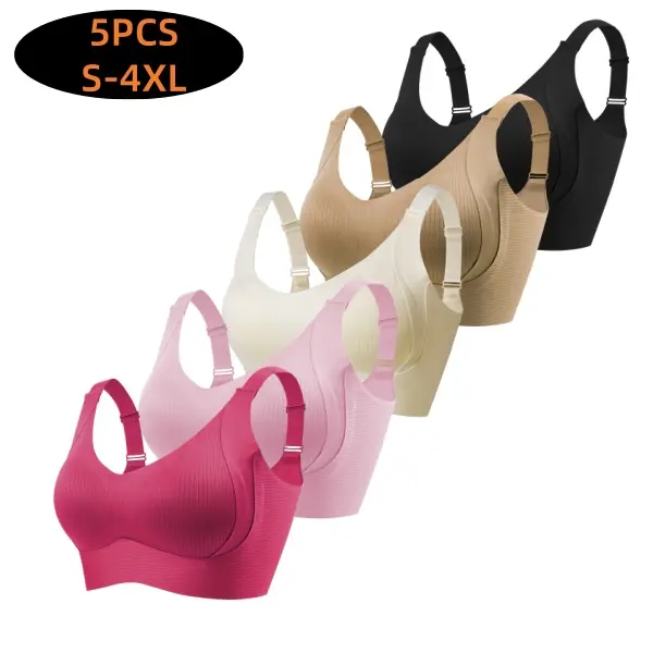 Women's Seamless Basic Wirefree Bras (3/4/5PCS) - Elastane Nylon Fabric, Breathable Fabric, Flexible Stretch, Plus Size Fit, Comfortable, Smooth, No Fraying Edges, Everyday Bra Option